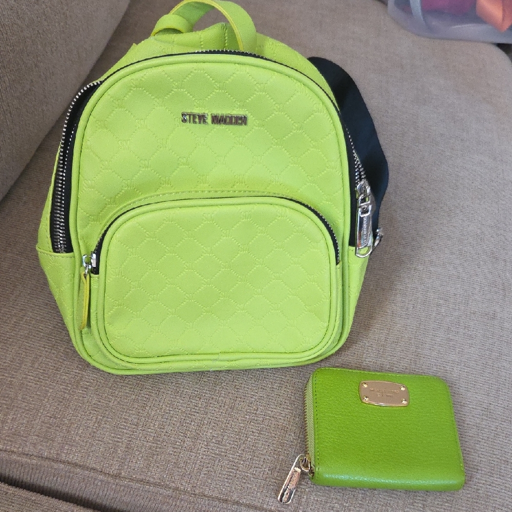 Steve Madden Lime Green Backpack and Wallet Combo